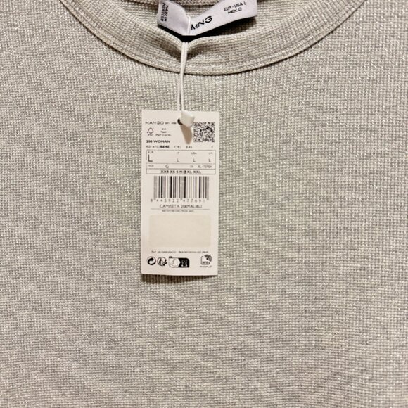 MANGO | NWT - GREY GOING OUT PARTY TOP WITH GLITTER SPARKLE THREAD | SIZE L - Picture 6 of 7